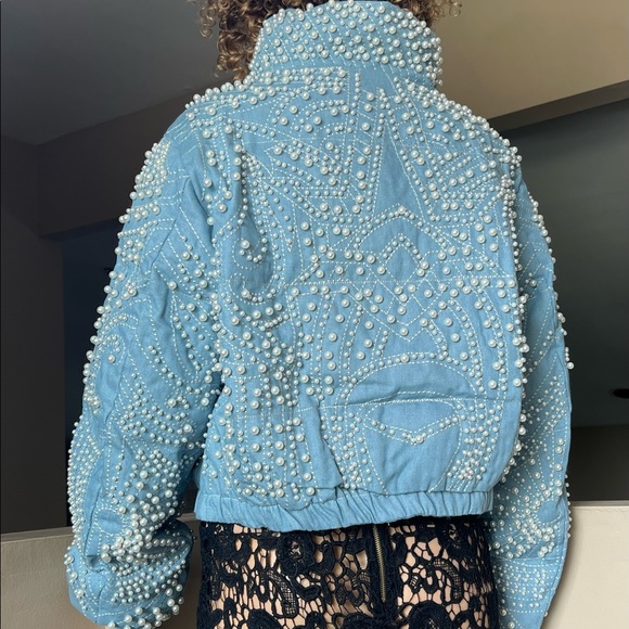 Denim Embellished Puffer Jacket - Picture 9 of 11